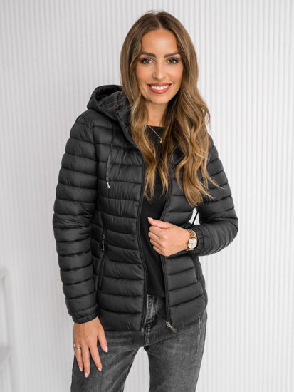 Bolf Damen Gepolsterte Übergangsjacke mit Kapuze Schwarz16M9101