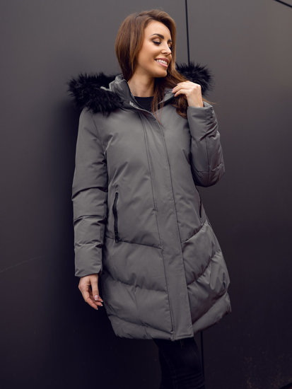 Bolf Damen Gepolsterte Winetrjacke mit Kapuze Schwarzgrau  23071