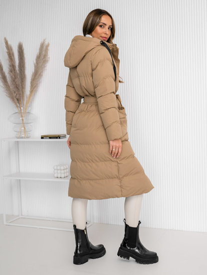 Bolf Damen Gepolsterte Winterjacke Mantel mit Kapuze Camel  5M3178