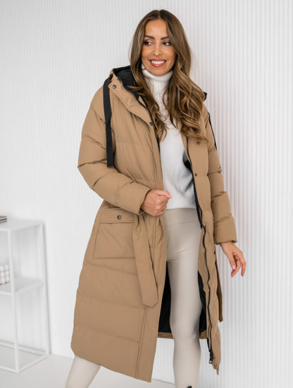 Bolf Damen Gepolsterte Winterjacke Mantel mit Kapuze Camel  5M3178