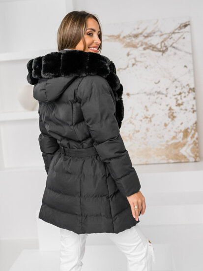 Bolf Damen Gepolsterte Winterjacke Mantel mit Kapuze Schwarz  5M3158