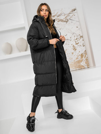 Bolf Damen Gepolsterte Winterjacke Mantel mit Kapuze Schwarz  5M3163