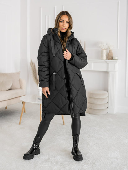 Bolf Damen Gepolsterte Winterjacke Mantel mit Kapuze Schwarz  5M3168