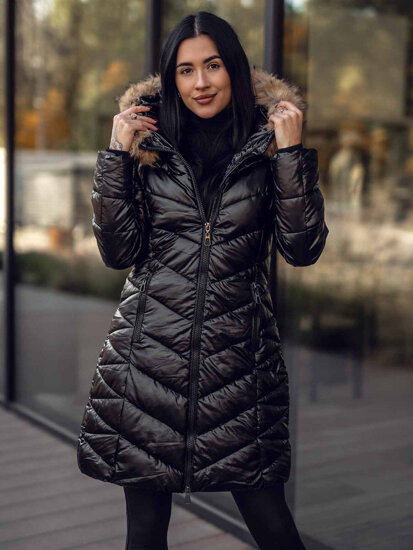 Bolf Damen Gepolsterte Winterjacke Mantel mit Kapuze Schwarz-Braun  16M9100A2