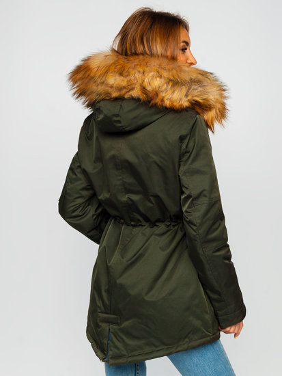 Bolf Damen Gepolsterte Winterjacke Parka mit Kapuze Khaki  B532