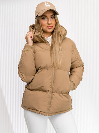 Bolf Damen Gepolsterte Winterjacke Puffer mit Kapuze Braun  5M3169