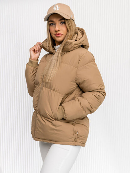 Bolf Damen Gepolsterte Winterjacke Puffer mit Kapuze Braun  5M3169