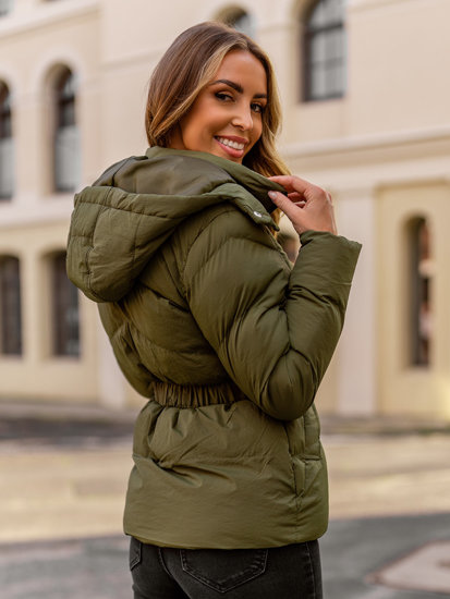 Bolf Damen Gepolsterte Winterjacke Puffer mit Kapuze Khaki 23060A