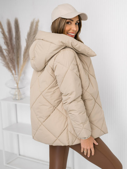 Bolf Damen Gepolsterte Winterjacke mit Kapuze Beige  5M3175