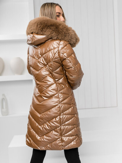 Bolf Damen Gepolsterte Winterjacke mit Kapuze Camel  16M9100