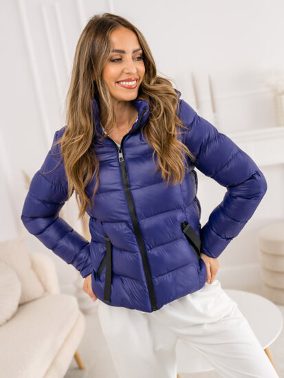 Bolf Damen Gepolsterte Winterjacke mit Kapuze Dunelblau  5M782