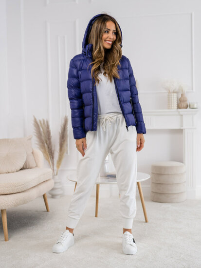 Bolf Damen Gepolsterte Winterjacke mit Kapuze Dunelblau  5M782