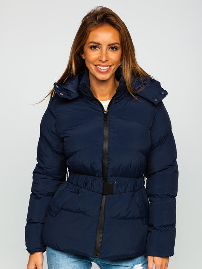 Bolf Damen Gepolsterte Winterjacke mit Kapuze Dunkelblau  23060