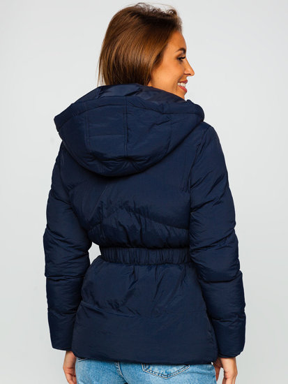 Bolf Damen Gepolsterte Winterjacke mit Kapuze Dunkelblau  23060