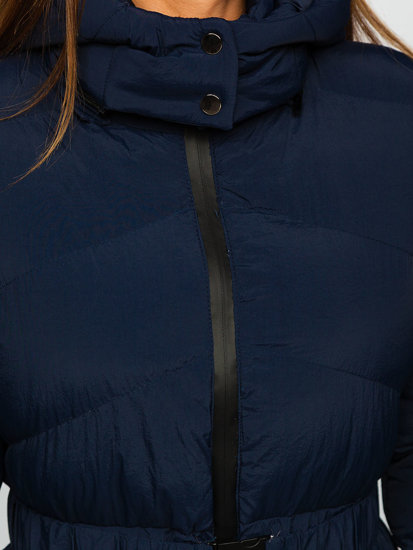 Bolf Damen Gepolsterte Winterjacke mit Kapuze Dunkelblau  23060