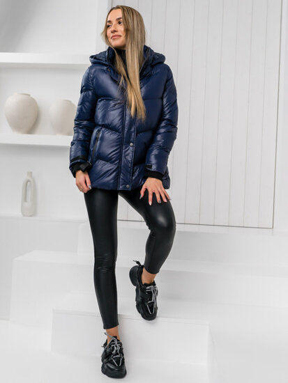 Bolf Damen Gepolsterte Winterjacke mit Kapuze Dunkelblau  23065