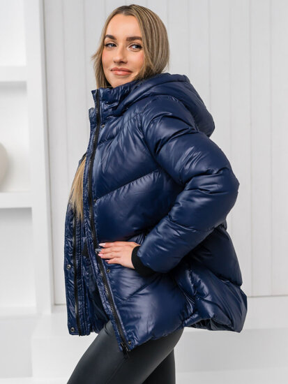 Bolf Damen Gepolsterte Winterjacke mit Kapuze Dunkelblau  23065