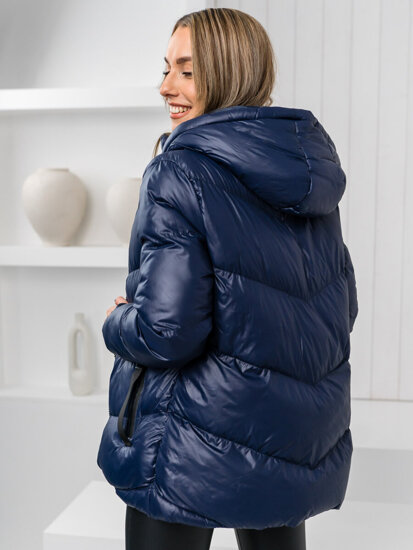 Bolf Damen Gepolsterte Winterjacke mit Kapuze Dunkelblau  23065