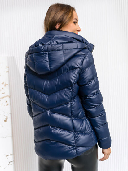 Bolf Damen Gepolsterte Winterjacke mit Kapuze Dunkelblau  23066