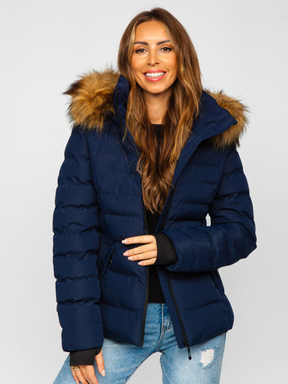 Bolf Damen Gepolsterte Winterjacke mit Kapuze Dunkelblau  5M768