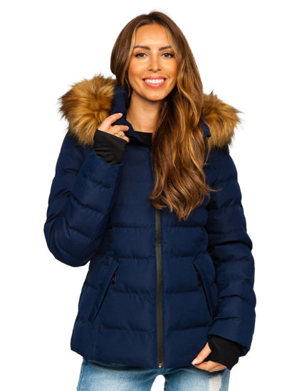 Bolf Damen Gepolsterte Winterjacke mit Kapuze Dunkelblau  5M768