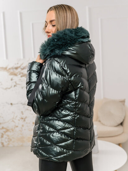 Bolf Damen Gepolsterte Winterjacke mit Kapuze Grün  5M3138