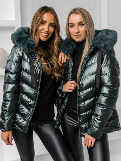 Bolf Damen Gepolsterte Winterjacke mit Kapuze Grün  5M3138A