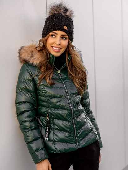 Bolf Damen Gepolsterte Winterjacke mit Kapuze Grün  6830