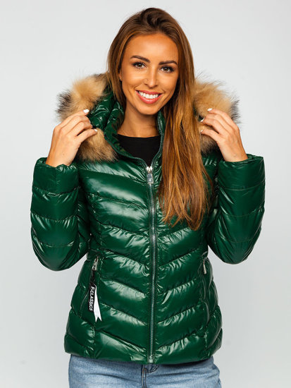 Bolf Damen Gepolsterte Winterjacke mit Kapuze Grün  6830