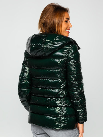 Bolf Damen Gepolsterte Winterjacke mit Kapuze Grün  B9583