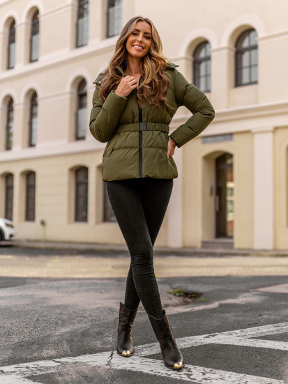 Bolf Damen Gepolsterte Winterjacke mit Kapuze Khaki  23060