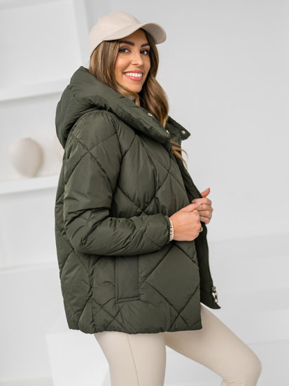 Bolf Damen Gepolsterte Winterjacke mit Kapuze Khaki  5M3175