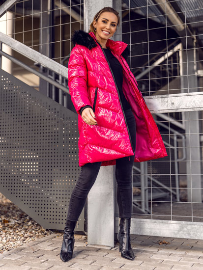 Bolf Damen Gepolsterte Winterjacke mit Kapuze Rosa  23069