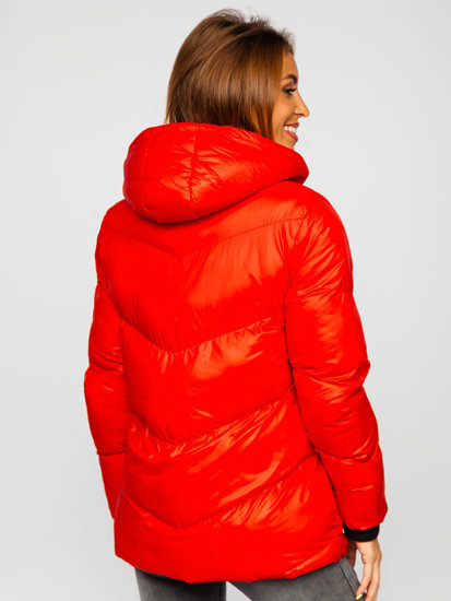 Bolf Damen Gepolsterte Winterjacke mit Kapuze Rot  23065