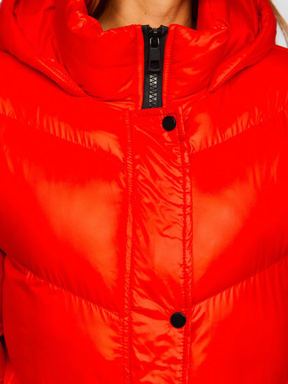 Bolf Damen Gepolsterte Winterjacke mit Kapuze Rot  23065