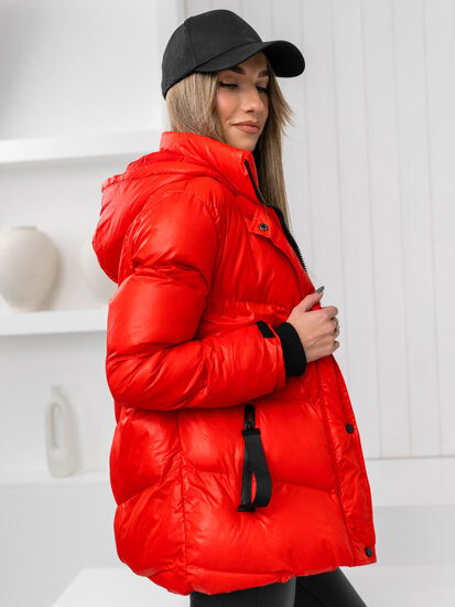 Bolf Damen Gepolsterte Winterjacke mit Kapuze Rot  23065