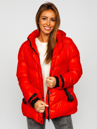 Bolf Damen Gepolsterte Winterjacke mit Kapuze Rot  23065