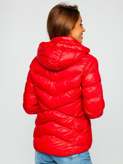 Bolf Damen Gepolsterte Winterjacke mit Kapuze Rot  23066