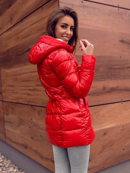 Bolf Damen Gepolsterte Winterjacke mit Kapuze Rot  B9545