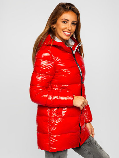 Bolf Damen Gepolsterte Winterjacke mit Kapuze Rot  B9545