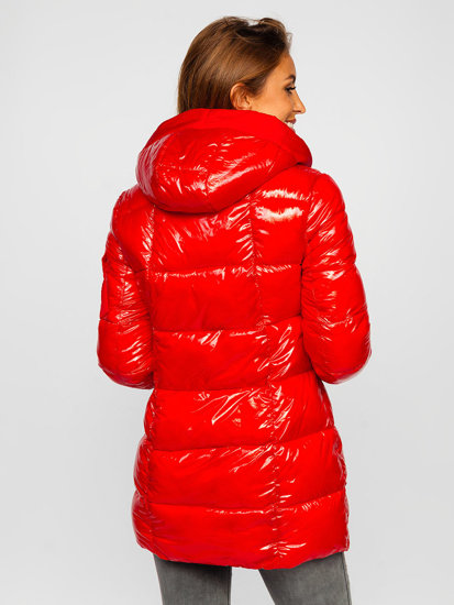 Bolf Damen Gepolsterte Winterjacke mit Kapuze Rot  B9545