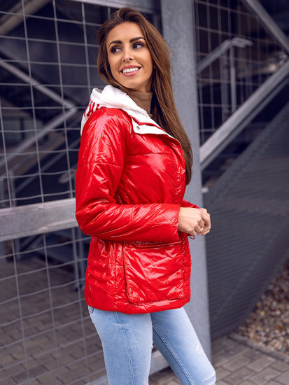 Bolf Damen Gepolsterte Winterjacke mit Kapuze Rot  B9570