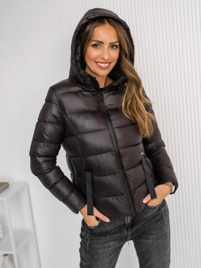 Bolf Damen Gepolsterte Winterjacke mit Kapuze Schokoladenbraun 5M782