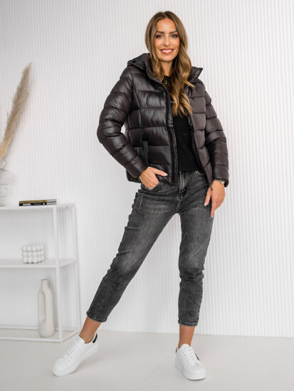 Bolf Damen Gepolsterte Winterjacke mit Kapuze Schokoladenbraun 5M782