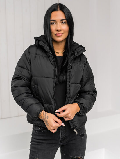 Bolf Damen Gepolsterte Winterjacke mit Kapuze Schwarz  16M9187