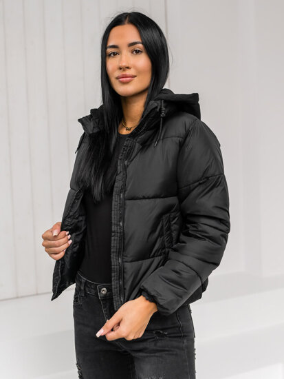 Bolf Damen Gepolsterte Winterjacke mit Kapuze Schwarz  16M9187