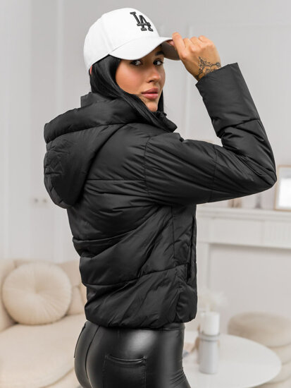 Bolf Damen Gepolsterte Winterjacke mit Kapuze Schwarz  16M9188