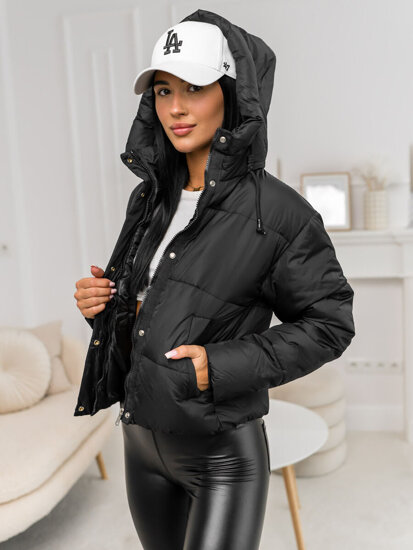 Bolf Damen Gepolsterte Winterjacke mit Kapuze Schwarz  16M9188