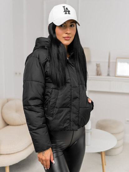 Bolf Damen Gepolsterte Winterjacke mit Kapuze Schwarz  16M9188