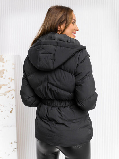 Bolf Damen Gepolsterte Winterjacke mit Kapuze Schwarz  23060